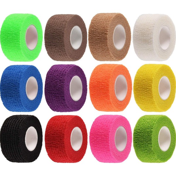 sansheng 12 Pack Self Adherent Cohesive Wrap Bandages, Athletic Tape for Wrist, Ankle, Hand, etc(12 Colors, 1 Inch x 5 Yards)
