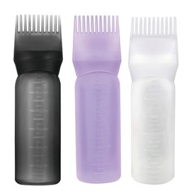 Yebeauty Root Comb Applicator Bottle, 3 Pack 6 Ounce Hair Oil Applicator Bottle for Hair Dye Bottles Applicator Brush with Graduated Scale, Black White Purple