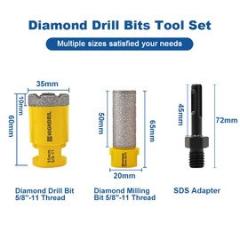 HIGHDRIL Diamond Hole Saw Kit - (35mm Drill Bit+20mm Finger Bit+SDS Adapter) Diamond Core Drill Bit Set for Porcelain Ceramic Granite Marble Hard Materials