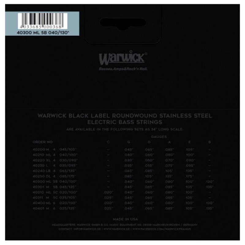 Warwick BlackLabel 040-130, 5-string · Electric Bass Strings