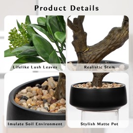 Artificial Bonsai Tree, Small Bay Laurel Bonsai Tree 13" Indoor Bonsai Tree Fake Potted Plant Decorative Fake Desk Plant Decor with Ceramic Pot for Home Office Living Room Bedroom Bathroom Table Shelf