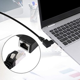 Traovien RJ45 Ethernet Adapter, 90 Degree Angle Cat5e/Cat6 Ethernet RJ45 8P8C Male to Female Network Adapter Connector for Computers, Laptops, Routers(2-Pack)(Left & Right)