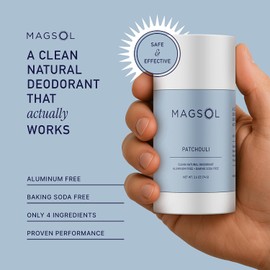 MAGSOL Magnesium Deodorant for Men, Aluminum Free, Baking Soda Free Natural Deodorant for Sensitive Skin, Long Lasting Odor Protection with Sweet Almond Oil, Patchouli 2.6 oz