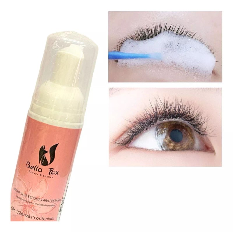 Bella Fox Espuma Limpieza Extensiones Pestañas + Cepillo Limpiador