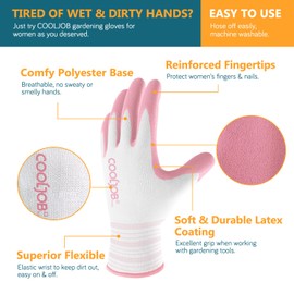 COOLJOB Gardening Gloves for Women Ladies, 2 Pairs Breathable Rubber Coated Garden Gloves, Outdoor Protective Work Gloves, Medium Size Fits Most, Blue & Pink (2 Pairs)