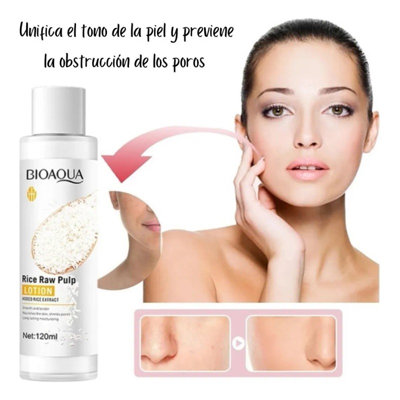 Bioaqua tónico de arroz 120 ml, aclara e hidrata suavemente