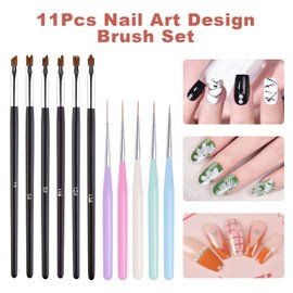 siyuwuro 11Pcs Nail Art Design Brush Set UV Gel Flower Painting Pen Gradient Nail Drawing Brush Nail Liner Brushes Wood Handle Manicure Breushes Drawing French Tips Acrylic Nail Art Pen Tool