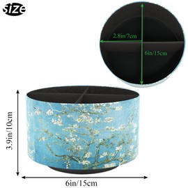 Czzmy Round Pen Holder, Leather, 360° Rotatable, Remote Control Holder, Rotating Bedside Table, TV Remote Control, Desk Organiser for Pens, Office Supplies, Storage Box (1 Peach Blossom)