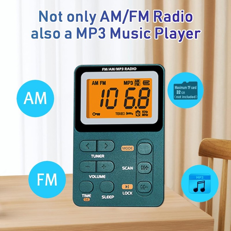 Paeiope Portable Radio AM FM, Rechargeable Pocket Speaker with Best