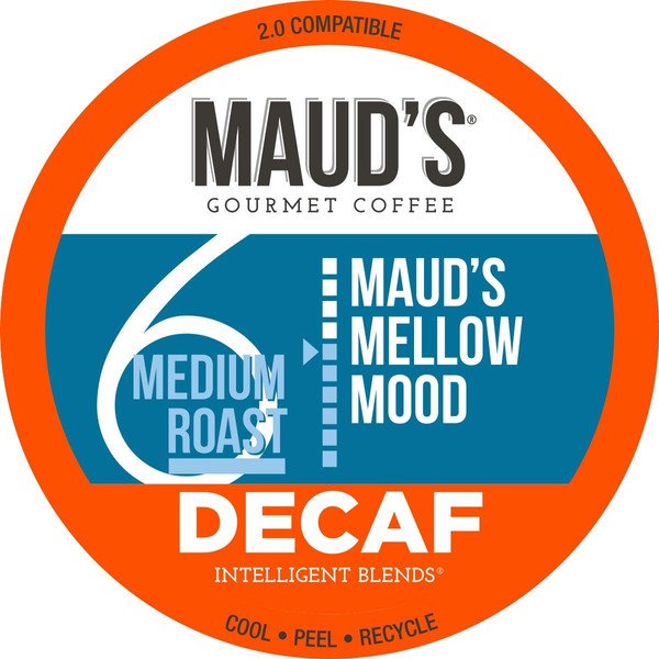Maud’s Decaf Dark Medium Roast Coffee (Mellow Mood Decaf), 100ct. Recyclable Single Serve Coffee Pods – Richly satisfying Arabica beans California Roasted, k-cup compatible including 2.0