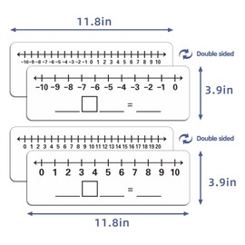 2 Pack -10 to10 Double Sided Dry Erase Number Line Board for Students，Teacher Supplies, Number Line for Classroom and Desk, Math Manipulatives for Math Center，High Quality Durable 12 x 4 Inch 0 to 20