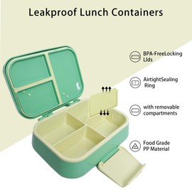 Augystre Small Bento Lunch Box with Leak Proof,3 or 4 Compartments Lunchable Snack Containers with Sauce Jars,Utensils Snacks and Small Meals, Microwave Dishwasher, Freezer Safe,BPA Free (Green)