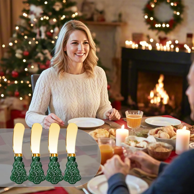 Christmas Tree Spreader Knife Set, Gold Stainless Steel Butter Knives,