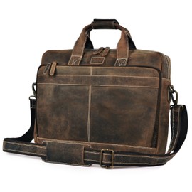 LEATHER VILLAGE 16" Leather Laptop Messenger Briefcase Bag for Men-Leather Satchel for Travel and Office Shoulder Bag- Rustic Brown