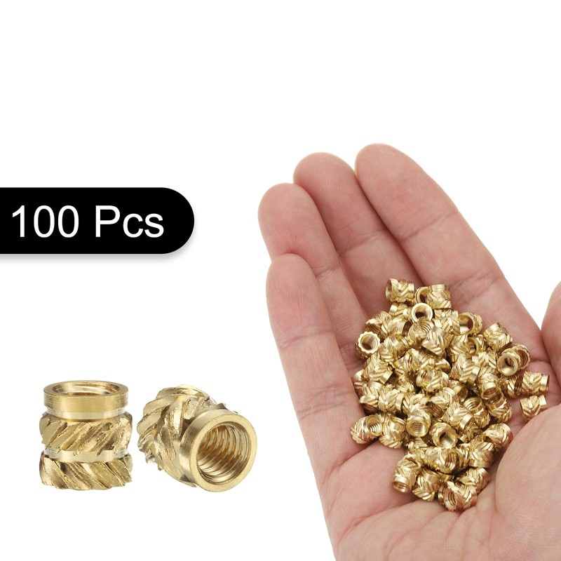 sourcing map 100pcs M4 Threaded Inserts Brass Heat Set Insert