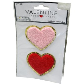 Unbranded NEW Valentine’s Day HEARTS Patch Fuzzy/Chenille Stickers Pink/Red 2 Count