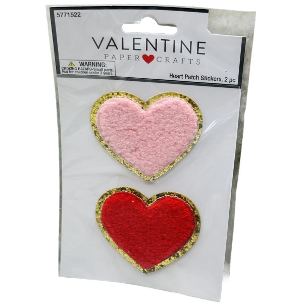 Unbranded NEW Valentine’s Day HEARTS Patch Fuzzy/Chenille Stickers Pink/Red 2