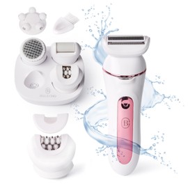 Bella Ciao 10-Piece Rechargeable Epilator Kit for Hair Removal, Facial Hair Remover, Bikini Trimmer, Includes Epilator Head, Foil, Callus Shaver, Facial Brush, and Massage Head