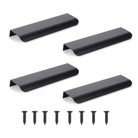 Pack of 4 Furniture Handles, Hidden Door Handles, Cabinet Handles, Aluminium Drawer Handles, Hidden Handles, Invisible Furniture Handles, Kitchen Handles - Black, 12 cm