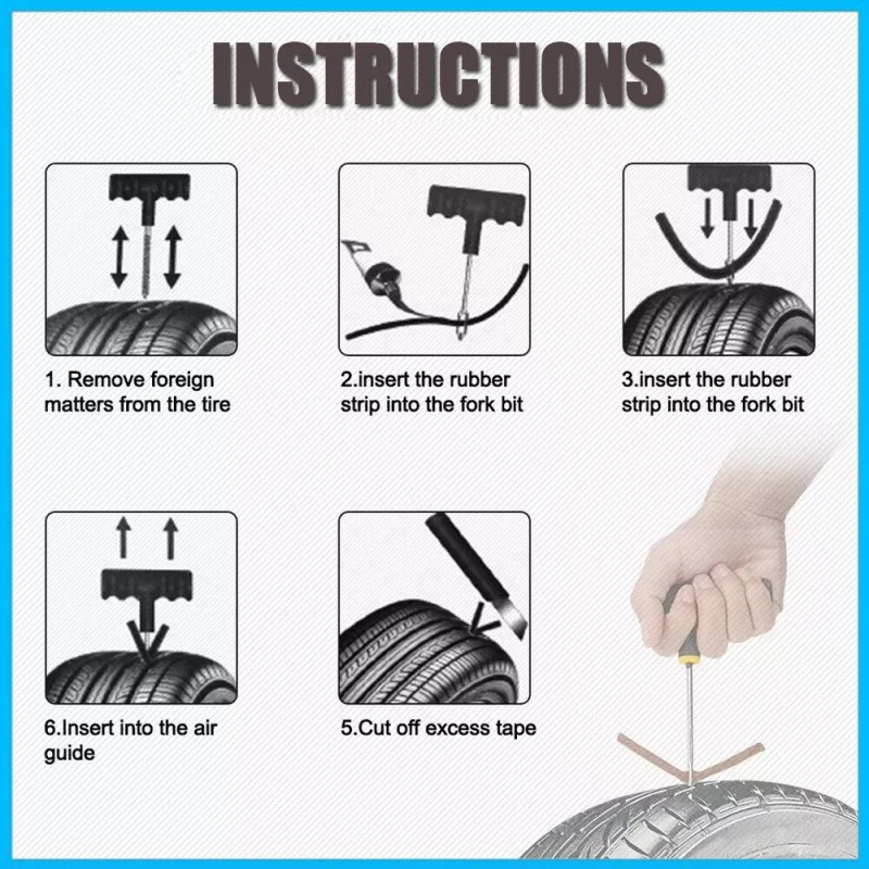 Car Tubeless Tyre Tire Puncture Repair Plug Kit Needle Patch