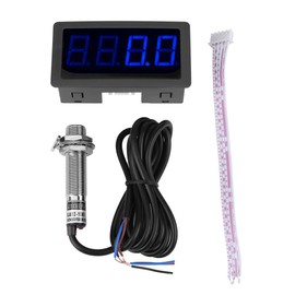 Tachometer, 4 Digital LED Display Display Precision Speedometer with Hall Proximity Switch Sensor NPN (Blue)