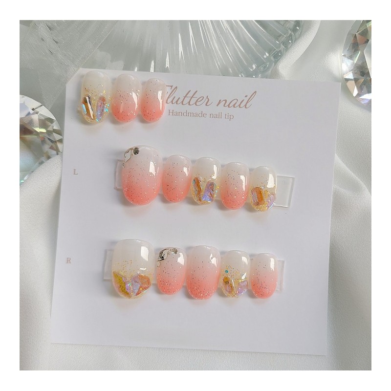 Peach Ice Stone Handmade Nail Tips - Long Oval /