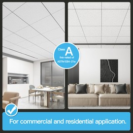 Art3d 12-Pack Stucco Texture Drop Ceiling Tiles 2x2 FT - Fire-Rated, Waterproof, Reusable - Premium PVC 24x24 Inch Ceiling Panels for Living Room Kitchen Bathroom Basement Office, White