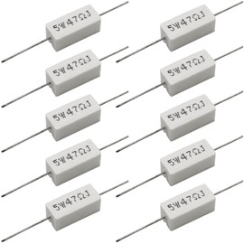 Cement Resistor,10 PCS 5W 47 Ohm 5% Axial Lead Wire Resistor White Wound Fixed Ceramic Cement Resistors Wirewound Cement Power Resistors Flame Heat Moisture Resistance Precharge Horizontal Resistors
