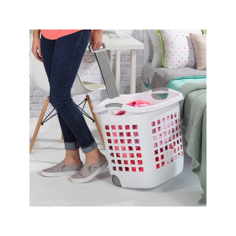 Sterilite 1.75 Bushel Ultra™ Wheeled Laundry Basket Plastic, White, (Pack