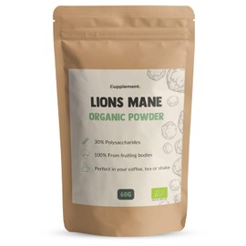Cupplement - Lion Mane Powder 60 g - No Capsules - Superfood - Mushroom - Lions Mane Hericium Erinaceus - 2 Measuring Spoons per Day - Through Your Smoothie or Shake