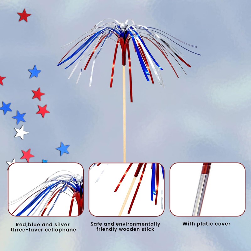 100pcs 4th of July Cocktail Picks Red White Blue Firework