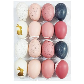 16 Pieces Of Easter Plain And Speckled Eggs With String For Easter Decoration And Hanging Craft