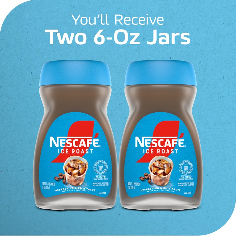 NESCAFÉ Ice Roast, Instant Iced Coffee, 2 Jars (6 Oz
