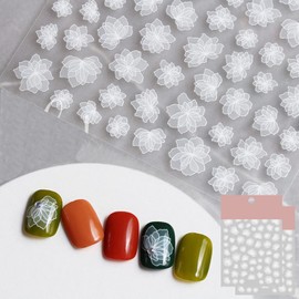 Night Sky Nail Art Sticker Decals 3D White Flowers Pattern Nail Tips Semi Transparent Design Fashion Charm DIY Toenails Nail Tattoos for Women Girls Manicure Nail Decoration (2 sheets)