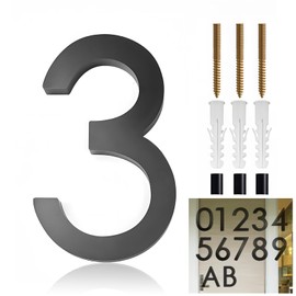 Numeros para Casa Exterior de 15,24 cm 6 inches, 3D Acrílic Números Residenciales, con Kit de Uñas, Fácil de instalar, Para Interior, Casa, Departamentos, Oficinas, Negro (3)
