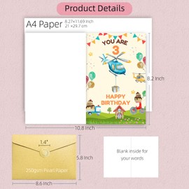JYfeel Happy 3rd Birthday Card for Boy Girl Son Daughter Grandson Granddaughter Age 3 - Cute 3 Years Birthday Card with Gold Envelope & Seal US03BC1G