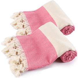 Beach Daze 2 Pack Turkish Beach Towel - Handmade Turkish Beach Towels Oversized - 39" x 72" Cotton Turkish Towel for Bath, Beach, Pool, Picnic Mat, Yoga - Fuchsia