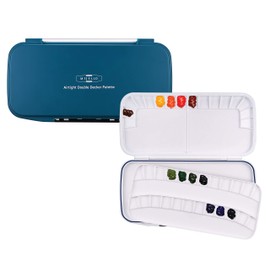 Mijello Double Decker Watercolor Palette, 40 Paint Wells, Teal, 13.25" x 6.75" x 1.25", 1