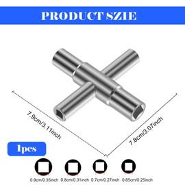 Square key, 4-way tap key, heating key, cross tap tool, bathroom wrench, inner dimensions 6.5 mm, 7 mm, 8 mm, 9 mm for taps, valves, control cabinets, box cabinet