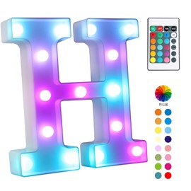 Marquee Light Up Letter Lights, Colorful With Remote Control 16 Color Change LED Letter Lights Sign for Party/Wedding/Home/Bar/Christmas Decoration(RGB Letter H)