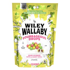 Wiley Wallaby 6 Ounce Sourrageous Drops Mix of Watermelon, Green Apple and Lemon Soft & Chewy Licorice with a Candy Shell, 1 Pack