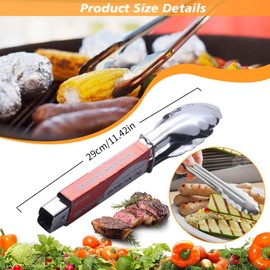 3 PCS Stainless Steel Kitchen Tongs with Sliding Rings, Food Serving Grilling Tongs, Buffet Utensil Tongs, Metal Cooking Tongs with Scalloped Gripping Edge for Cooking Salad Camping Barbecue (29CM)