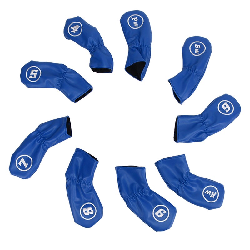 9Pcs Golf Iron Head Covers PU Waterproof Golf Club Headcovers