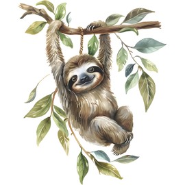 MEFOSS Funny Sloth Wall Decal Sloth on Branch Wall Stickers Peel and Stick Animal Wall Decals Art for Kids Bedroom Playroom Baby Nursery Decor