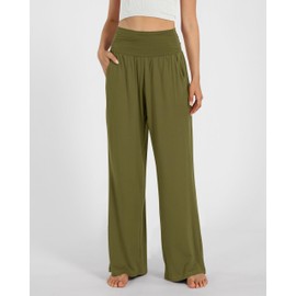 ODODOS Women's Wide Leg Palazzo Lounge Pants with Pockets Light Weight Loose Comfy Casual Pajama Pants-30 inseam, Army, Small