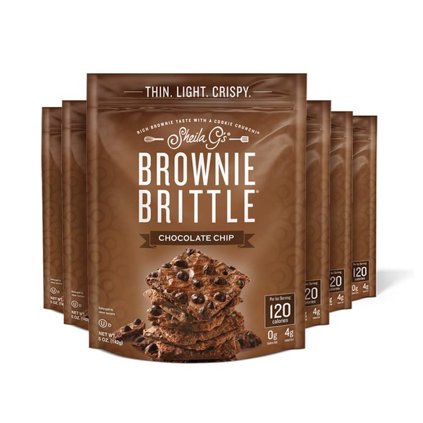 Sheila G's Brownie Brittle Low Calorie, Sweets & Treats Dessert, Healthy Chocolate, Thin Sweet Crispy Snack - Rich Brownie Taste with a Cookie Crunch - Original Chocolate Chip, 5 oz., Pack of 6
