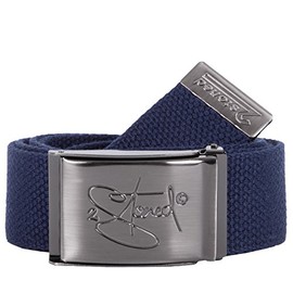 2Stoned Fabric Belt Navy 4 cm Wide with Matte Buckle with Bottle Opener 120 cm Long for Men and Women, navy