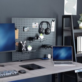 VIVO Steel Clamp-on Desk Pegboard, 30 x 24 inch Privacy Panel, Magnetic Peg Board, Office Accessory Organizer, Above or Below Desk Placement, Black, PP-DK30B-1