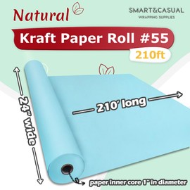 SMART&CASUAL 24" x 2,520" (210') Light Blue Kraft Craft Paper Roll for Gift Wrapping Bulletin Board Bouquet Flower Kids Art Packing Parcel Table Covering 80GSM 55LB (Light Blue, 24" x 210')