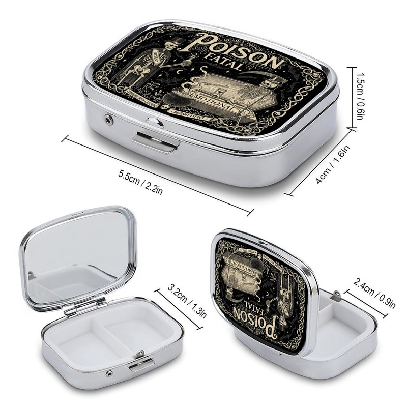 Metal 2 Compartment Pill Organizer Travel Friendly Portable Compact Pill